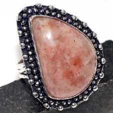925 Silver Plated Sunstone Jewellery Ring Handmade Gemstone Size Us 7.5 MJ