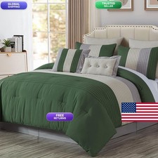 Chezmoi Collection Loft 8-Piece King Comforter Set, Forest Green/Gray/Cream