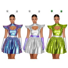 Women Set Astronaut Dress Suit Costume Rave Cosplay Future Outfits Outerspace