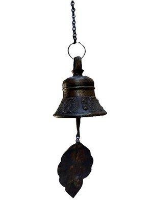 Vintage Tibetan Buddhist Brass Temple Hanging Bell Wisdom Eyes Vajra Chime