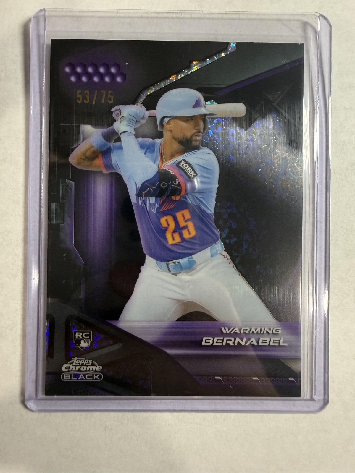2026 Topps Chrome Black #72 Warming Bernabel Purple Mini-Diamond Refractor #/75