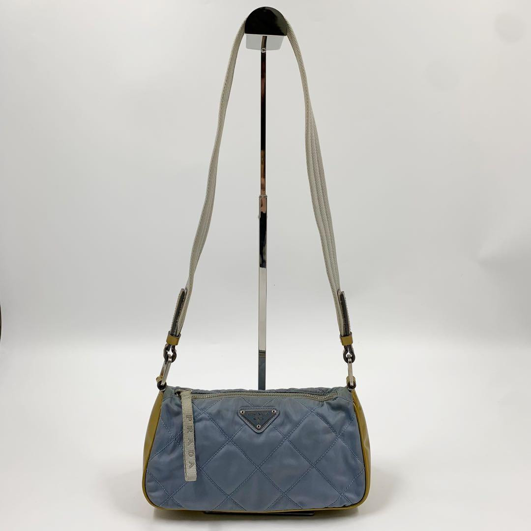 Prada Triangle Logo Nylon Patent Leather Shoulder Bag Light Blue Authentic Japan thumbnail 2