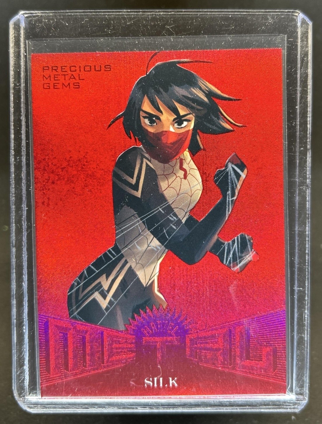 2017 Fleer Ultra Marvel Spider-Man Silk Metal Precious Gems Red #/99