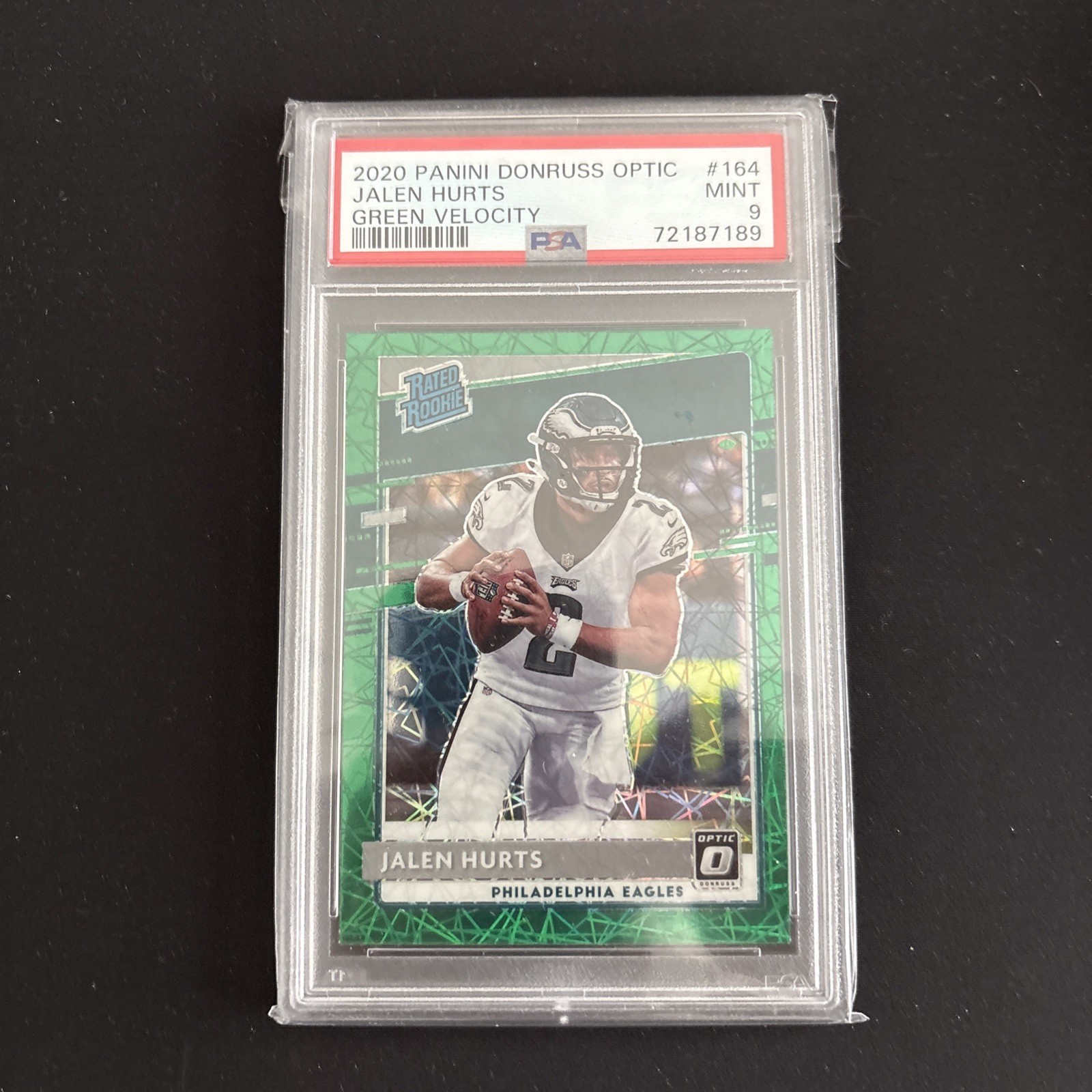2020 Panini Donruss Optic  Jalen Hurts Green Velocity Color Match PSA 9