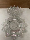 Vintage Lot Of 2 Federal Glass Iridescent Starburst Petal Plate Dish Bowl 6”