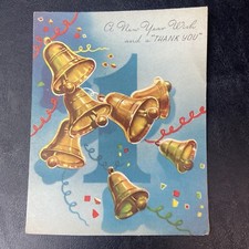Vintage 50s A New Year Wish And A Thank You Card MADE IN USA BLANK