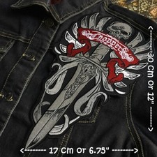 Sword Death Skull Angel Wing Motorcycle Iron on Embroidered Large Back patch XL