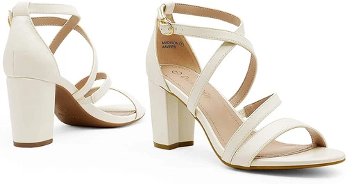 Women Chunky Block Heel Open Toe Across Strap Buckle Wedding Party Dress Shoes - Picture 22 of 22