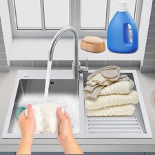 Drop-In Stainless Double Bowl Kitchen Laundry Utility Sink w/ Washboard Faucet