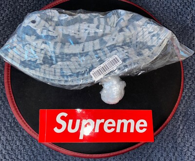 SUPREME SS22 FAT TIP JACQUARD DENIM CRUSHER BUCKET HAT BLUE