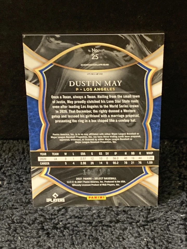 Dustin May 2021 Panini Select Red Prizm /199 LA Dodgers #25 - Image 2 of 2