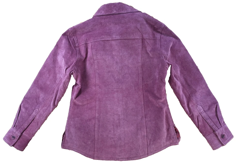 AMI 100% Leather Suede Jacket S Mauve Pink Satin Lined Button Cuffs Y2K Classic - Image 4 of 4