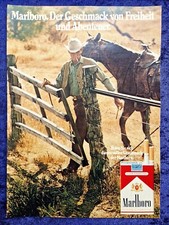 Marlboro Zigaretten, originale Werbung aus 1972   Cowboy am Weidetor