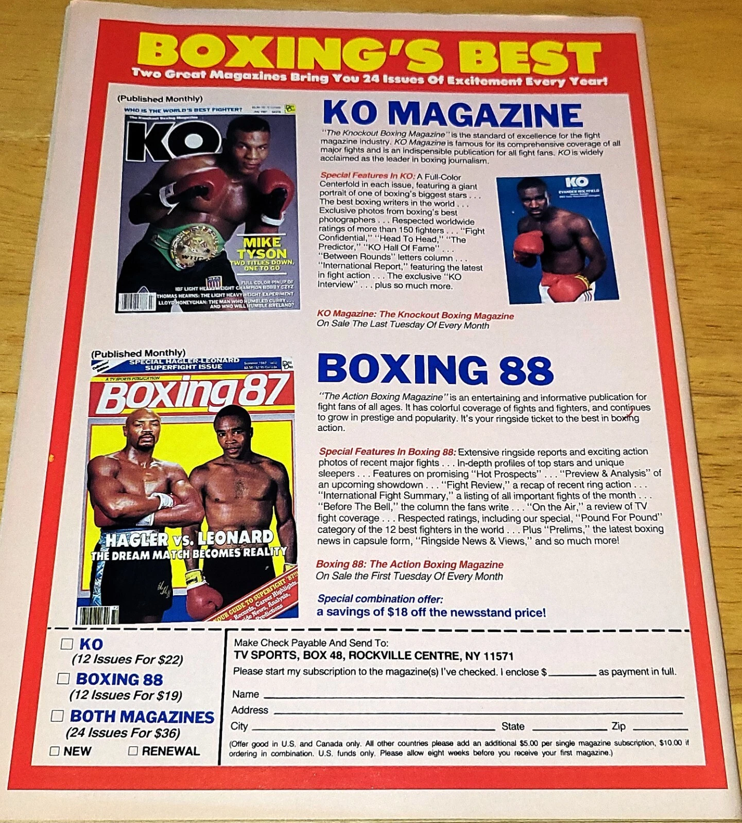 Knockout Boxing Magazine Fall 1988 Tyson/Ali/Spinks Cover Newsstand Ed. FINE/VF - 画像2/5