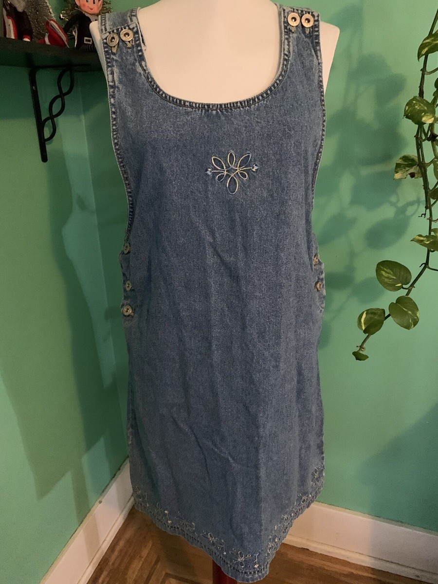 navy blue dress for baby girl 90s Fashion A-Line Jumper Dress Button Fly Jean Overalls Dress in Black  Dark Blue One Size main image 0