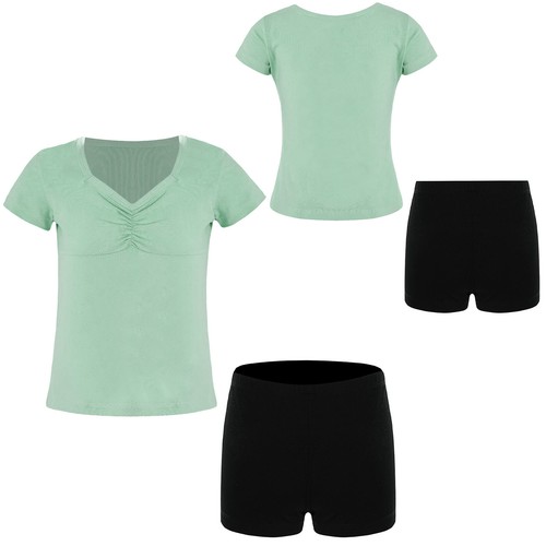 Kids Girls Outfit Ruched Front Set Training Suit Swimwear Dancewear Dance Yoga - Picture 10 of 34