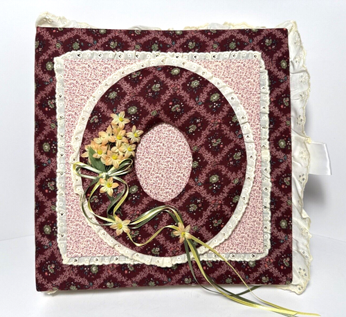 Vtg Handmade Fabric Binder Photo Album Scrapbook Floral & Lace Print Grannycore