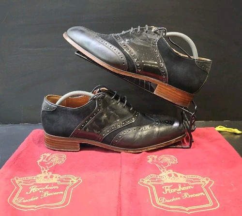 Florsheim By Duckie Brown Mens Black Leather Oxford Shoe UK 10 Wing Tip Brogues - Picture 3 of 16
