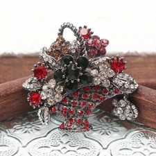 Vintage Rhinestone Flower Basket Brooch Floral Corsage Pin