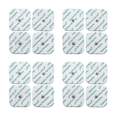 HEALTHCARE WORLD Square Stud 3.5mm Electrode Pads 5 x 5cm Pack of 16 Adhesive Long Life Gel Pads