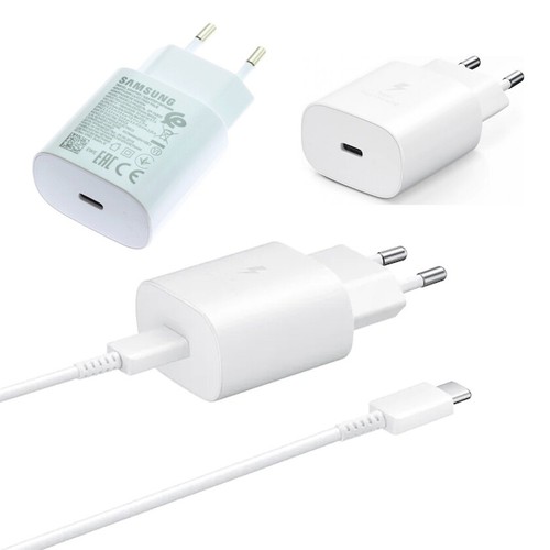 Genuine Samsung Charger 25W Super Fast EU Mains Plug With USB-C Cable In White - Afbeelding 1 van 24