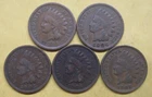 Five Indian Pennies with Five Different Dates--ALL in Good+ Take a Look
