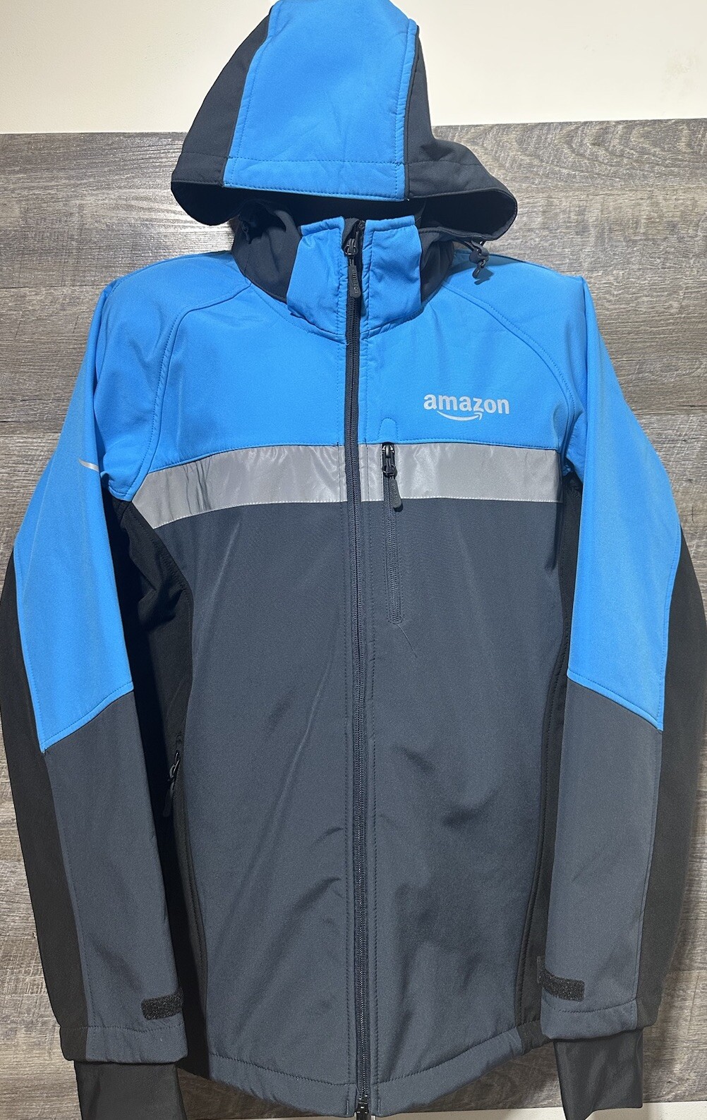 Amazon Prime Rain Shell Hooded Delivery Jacket Mens Size XL Blue Reflective NICE eBay