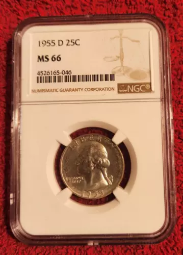 1955 d silver Washington quarter NGC MS 66