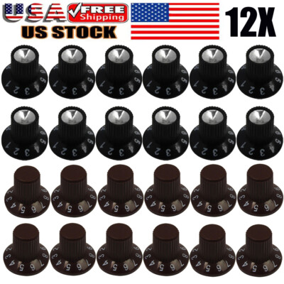 12PCS Guitar AMP Knob Amplifier Skirted Knobs Black Silver Cap For Fender F