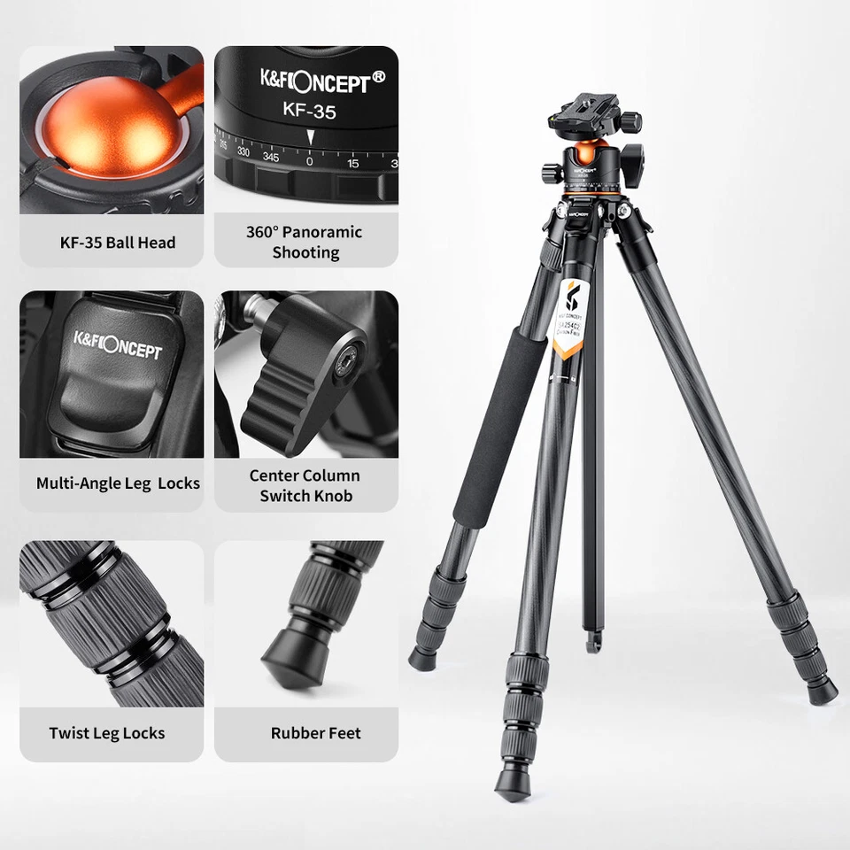 K&F Concept 70in Travel Tripod 33lbs Load For Dslr Cameras w/ Twist Lock&Monopod - Image 3 of 4
