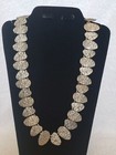 Vintage Necklace Hammered Oblong Disc Silvertone 20" Coin Boho MCM Chunky J1