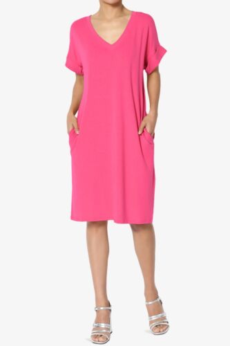 Vestido Camiseta Midi Jersey TheMogan S~3X Enrollado Manga Corta Bolsillo Lateral Cuello en V - Imagen 97 de 193
