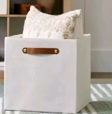 Better Homes & Garden™ ~ CREAM w/Faux Leather Handles ~ 12.75" Storage Cube/Bin