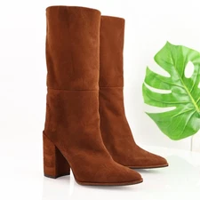 Stuart Weitzman Womens Straighten Boots Size 6 M Brown Suede Block Heel Pointed