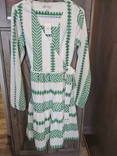 Cato S Geometric Green White Wrap Dress Long Sleeve Tie Belted V-Neck Short