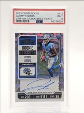 JAHMYR GIBBS 2023 CONTENDERS ROOKIE V CRACKED ICE RC AUTO /23 PSA 9 