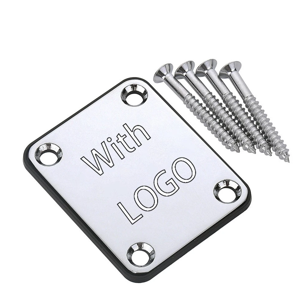 Placa de cuello de guitarra eléctrica Fender Strat Tele plateada grabada con logotipo y tornillos - Imagen 4 de 4