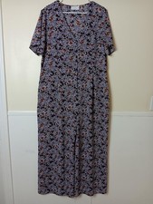 ASOS DESIGN Dress Womens 14 Black Floral Wrap Midi Jersey V-Neck Curve