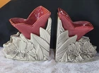 Vintage McCoy Blossom Bookends Red  Gray 1953 Classic MCM Beauty