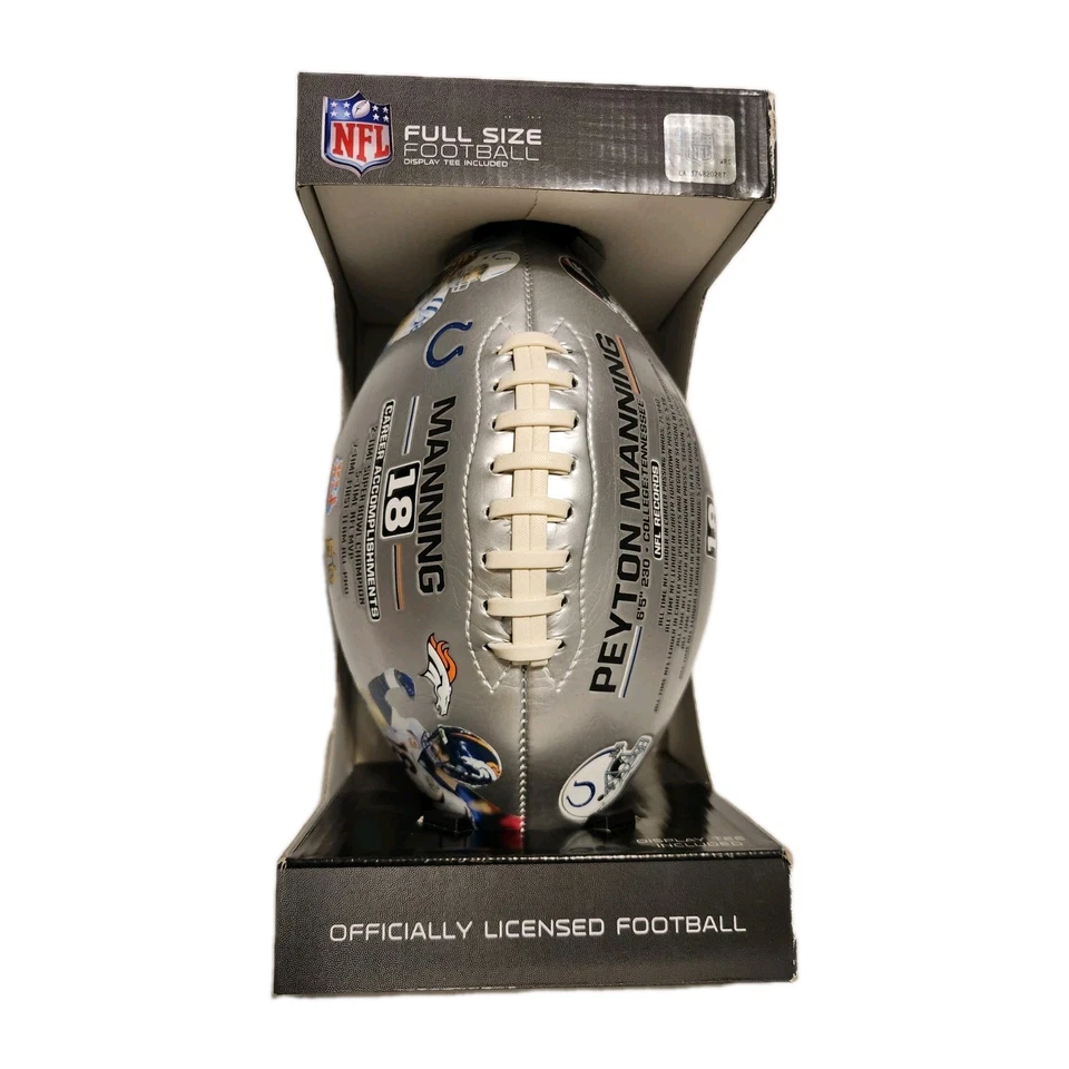 Peyton Manning NFL Records Colts & Broncos Official Size Football W/ Display Tee - Image 2 of 3
