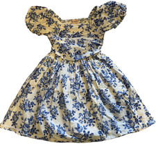 Jessica Simpson Girls Size 5/6 White Blue Rose Floral On-Off-Shoulder Dress EUC