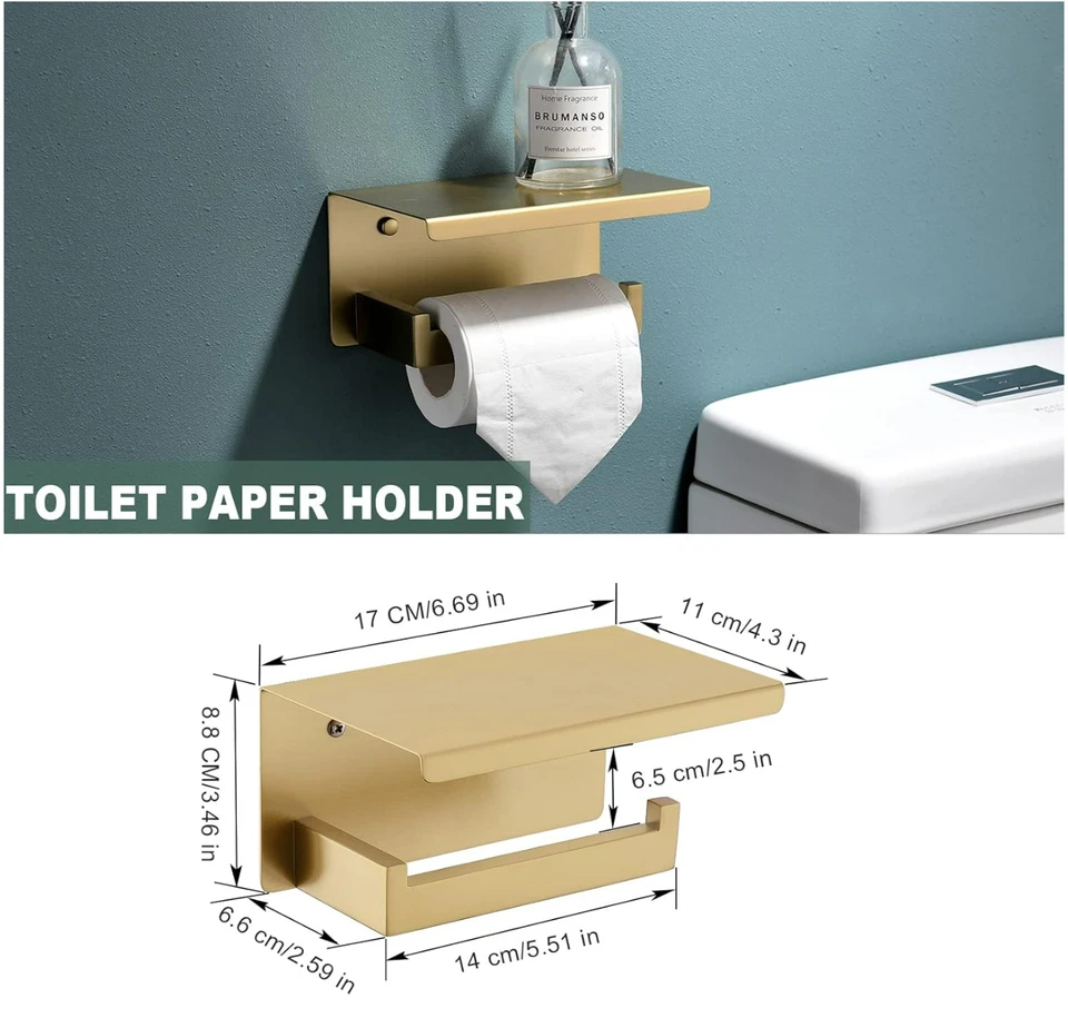 Juego de herrajes de baño dorado cepillado, toallero de acero inoxidable de 4 piezas y soporte TP Foto 2 de 4