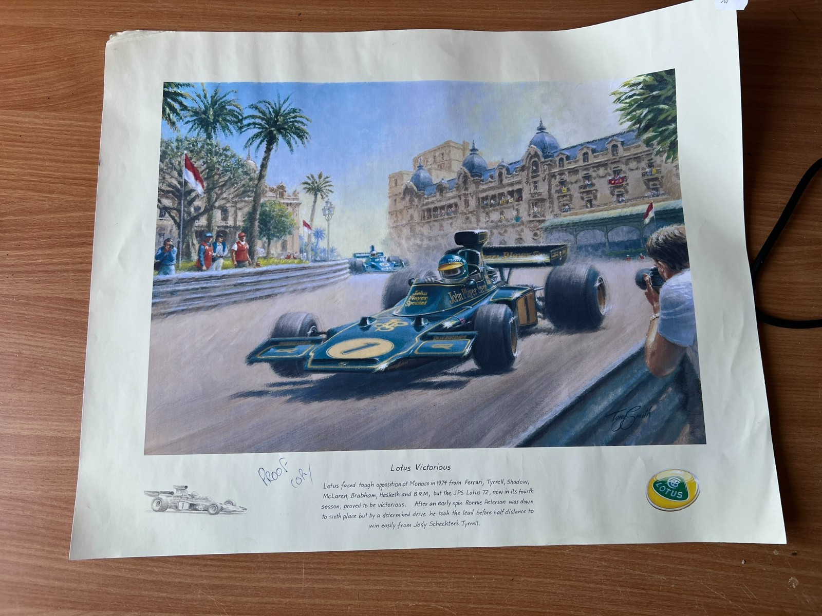 Tony Smith Limited Edition Print Lotus Victorious Monaco 1974 - Proof Copy