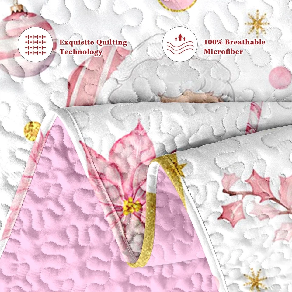 Christmas King Size Quilt Set, Pink Winter Funny Santa Claus Lightweight Beds... - Image 4 of 4