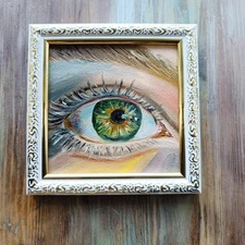 Original Oil Painting Eye  Lovers of Eye Framed Small Art 4x4 in
