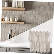 Peel and Stick Backsplash Long Hexagon Wall Tile, 10-Pieces PVC Self Beige