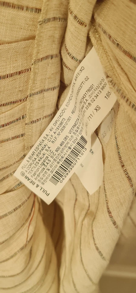 Pull & Bear Linen Style Strappy Summer Top Size XS Beige Cream Striped  - Image 3 of 4