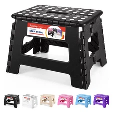 Folding Step Stool 9'' Tall Kids Step Stool Holds Up to 300 lb Plastic Foldab...