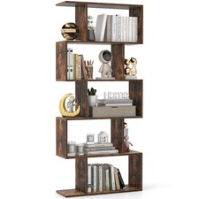 Image of 5-Tier Bookcase Free Standing S-Shaped Style Bookshelf Wooden Display Shelf