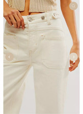 We The Free Women s Ivory Wide-Leg Cotton Denim Pants High Rise Pockets